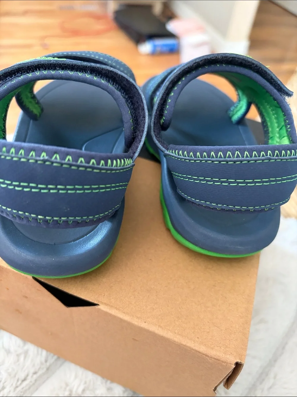 Teva Kids Navy and Bright Green Mesh Adjustable Sandals - 9